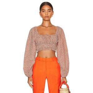 New MATTEAU Shirred Floral Crop Decollete Blouse ballon sleeves Sz 4